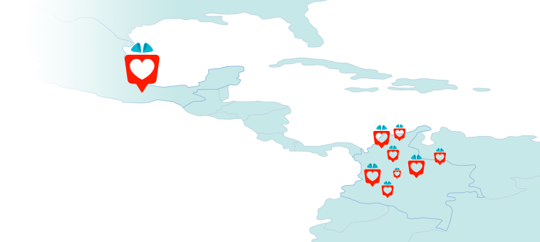 Mapa de la región con las ciudades con servicio