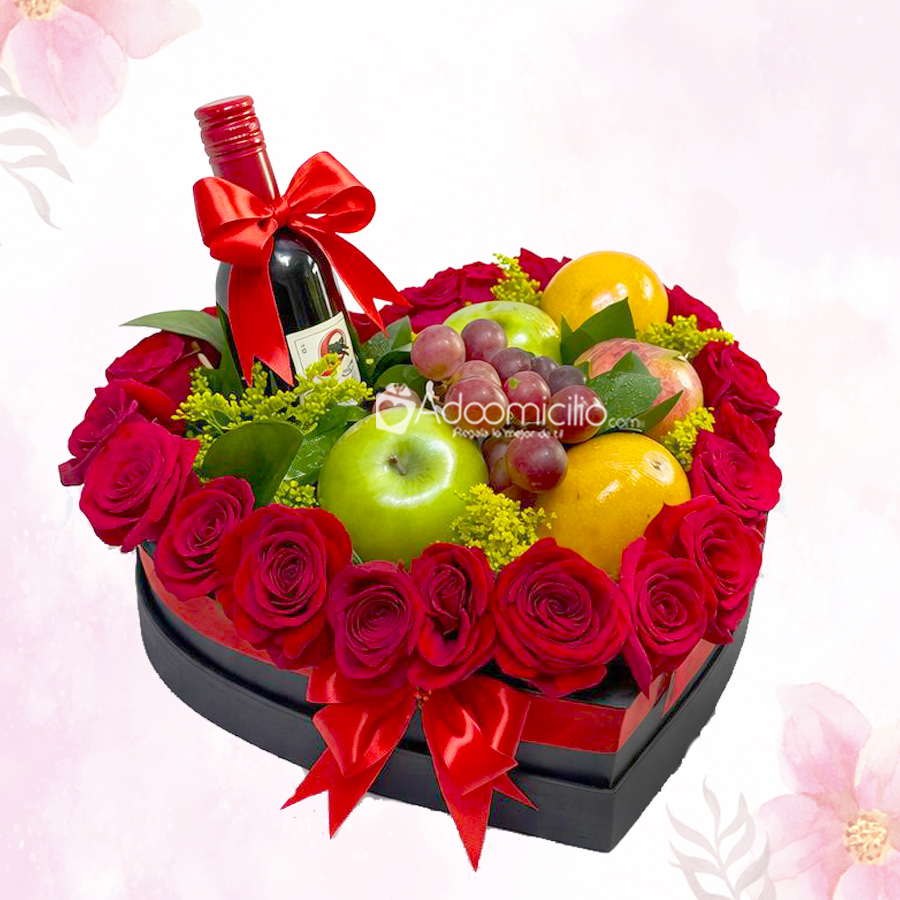 Arreglo Frutal Con Rosas Y Vino Para El Día De La Madre A Domicilio En Medellín 