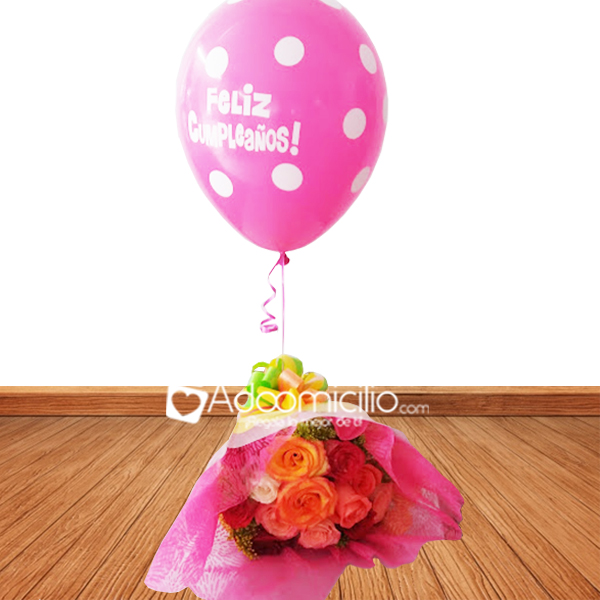 Ramos de flores San Valentín Cali Bouquet surtido x 12 rosas + globo