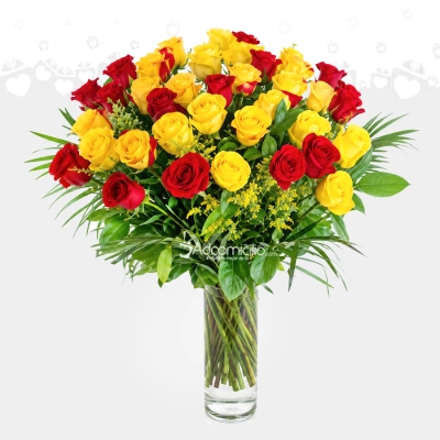 Florero Con Rosas Amarillas Y Rojas A Domicilio En Cali 
