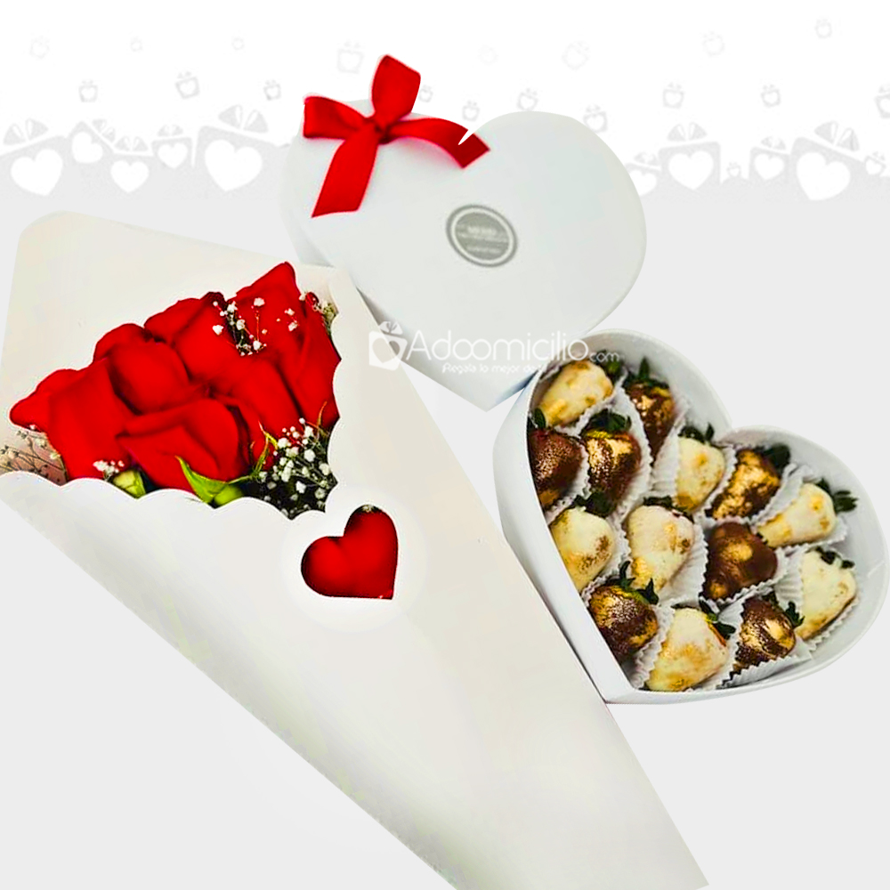 Bouquet De Rosas Y Caja De Fresas Con Chocolate Para El Día De La Mujer A Domicilio En Cali Pedido Con Un Día De Anticipación 