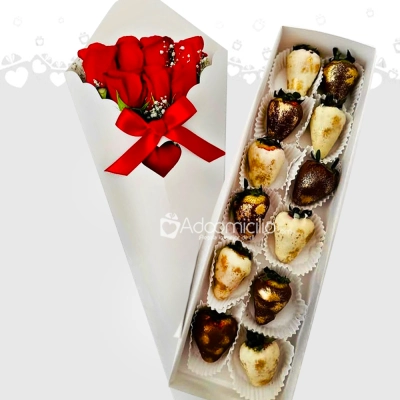 Regalo Para El Día De La Mujer De Fresas Con Chocolate Y Rosas A Domicilio En Cali Pedido Con Un Día De Anticipación 