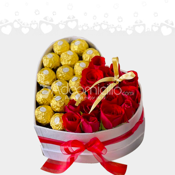 Corazón Con Rosas Y Chocolates Ferrero Roche A Domicilio En Armenia Pedido Con Un Día De Anticipación